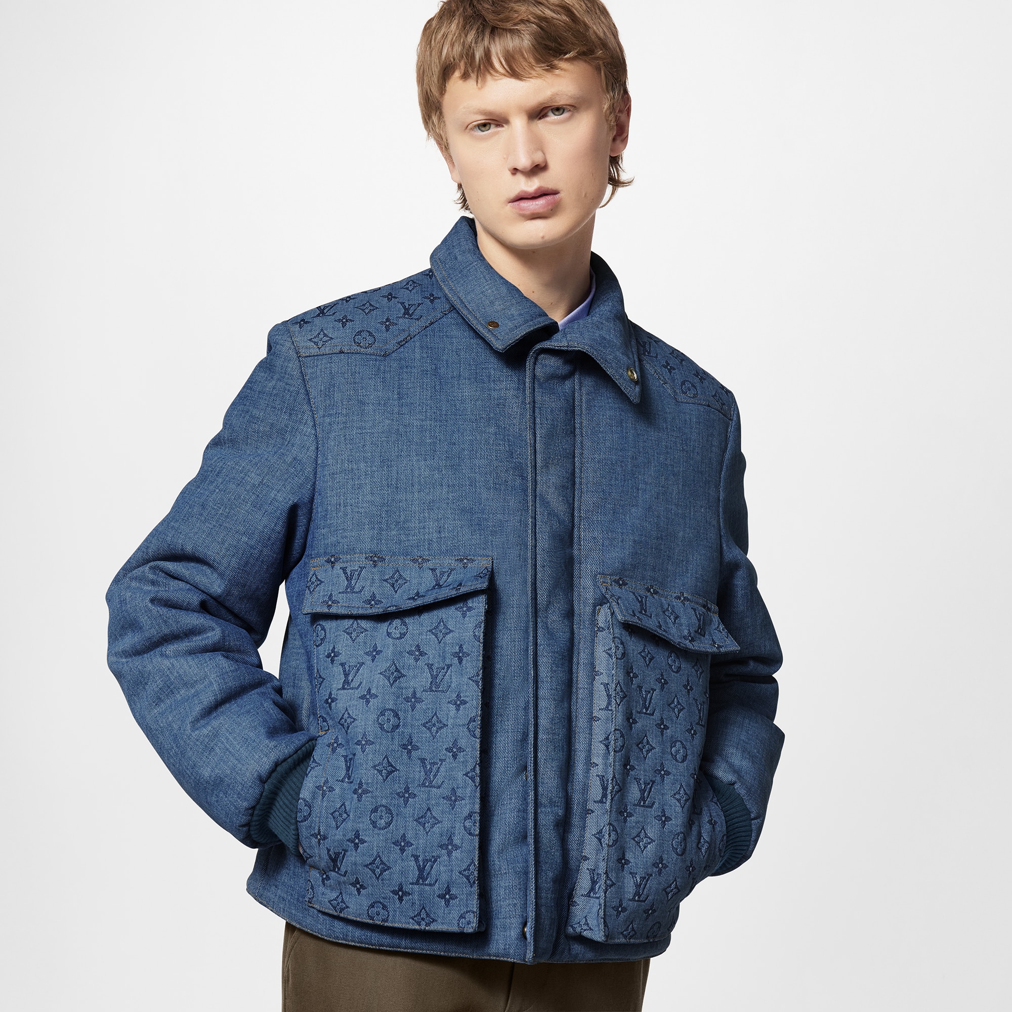 Mens padded denim outlet jacket